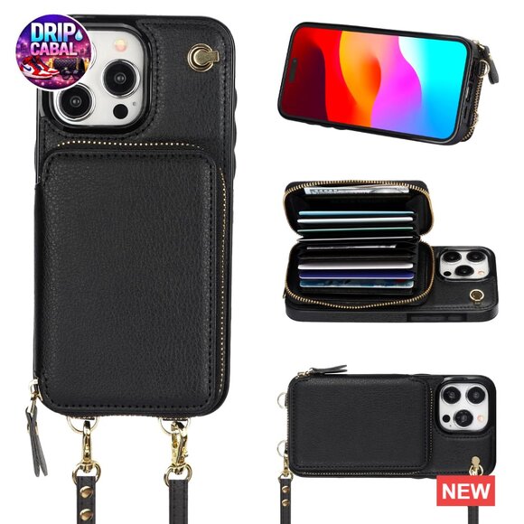 RFID Blocking PU Leather Crossbody Wallet Case for iPhone 15 Pro Max